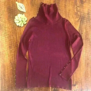 Club Monaco | Turtleneck Sweater w/Small Gold Buttons on Sleeves and Neck